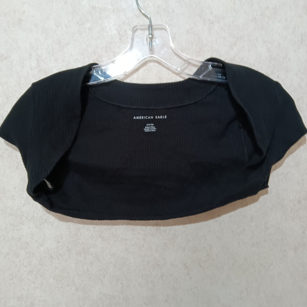 American Eagle cap sleeve ribbed design open front crop top size small